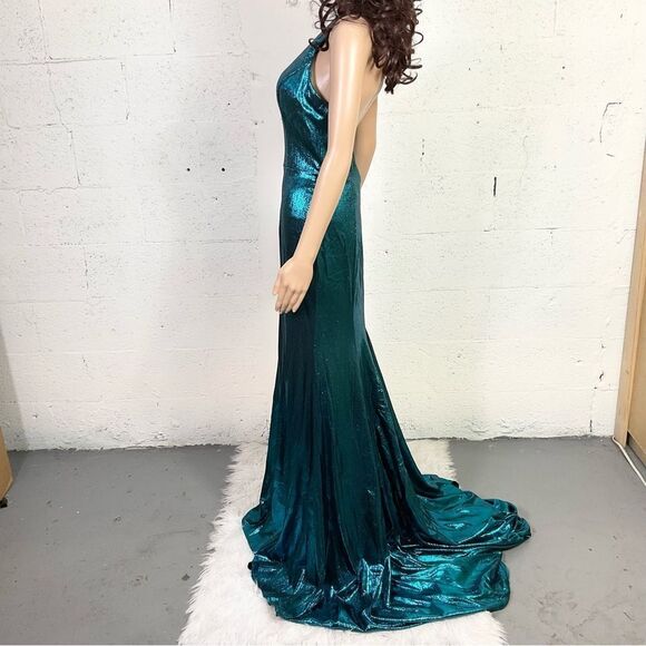 NEW COLETTE for MON CHERI liquid turquoise sparkle gown maxi prom formal dress 4 - Picture 4 of 10